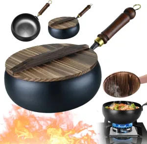 Suntuup Japanese Iron Pan, Uncoated Thick Iron Pot, 9.45in Suitable for Pots On Electric Stoves, Induction Cookers And Gas Stoves (Medium-with Lid)