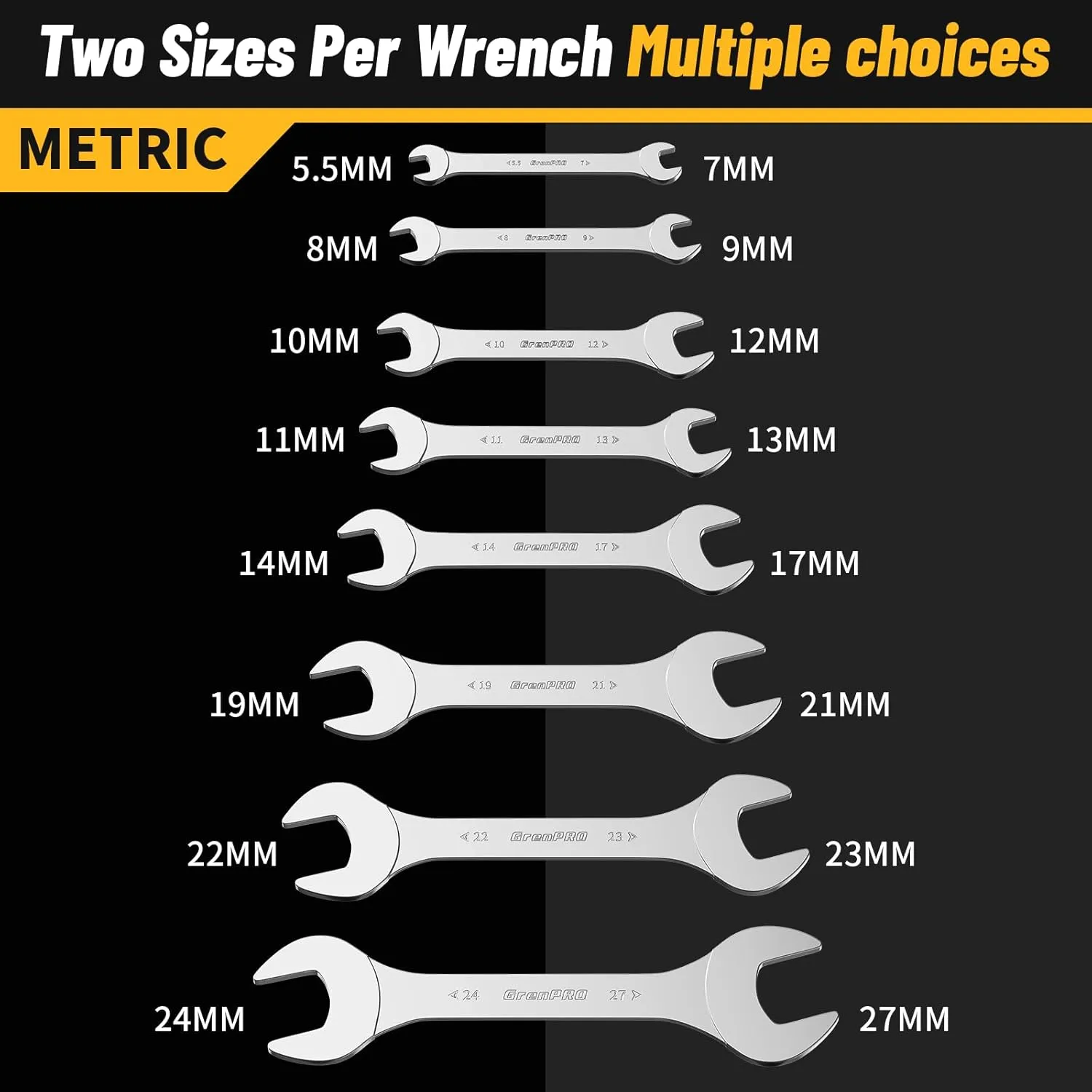 Super-Thin Metric Wrench Set, Open End Wrench Set, 9PCS 5.5, 7, 8, 9, 10, 11, 12, 13, 14, 17, 19, 21, 22,23,24,27mm, Slim Spanner Organizer Rolling Pouch with Gauge, Small Wrenches Tools Sets
