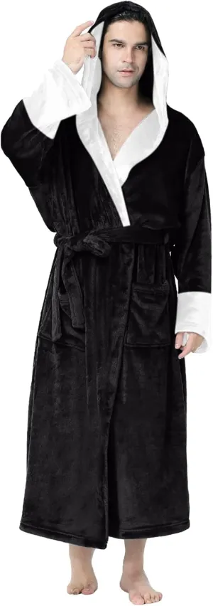 SUWBMHWE Mens Robe with Hood Long Soft Fluffy House Coat Lounge Robes Full Length Bathrobes men Plush Bathrobe Sleepwear