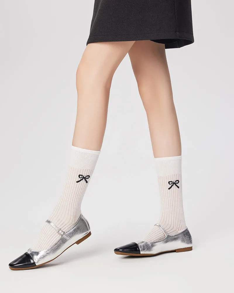 Sweetnana Slouch Socks with Bow Print Fashion Crew Socks Ballet Style Thin Cotton Socks for Spring and Summer