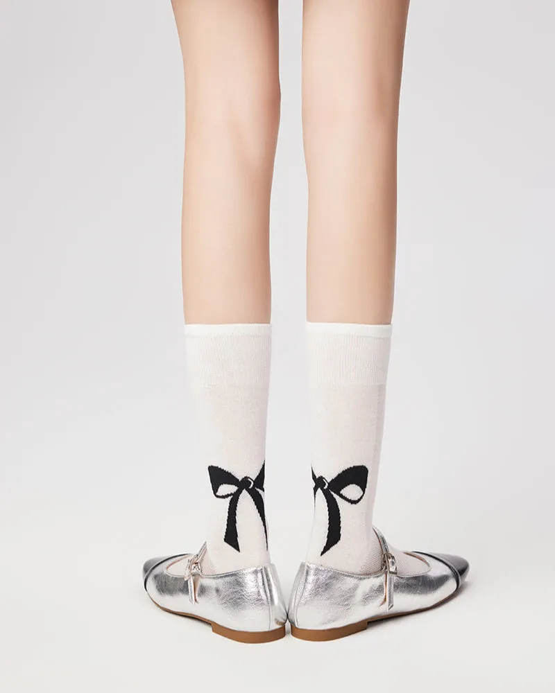 Sweetnana Slouch Socks with Bow Print Fashion Crew Socks Ballet Style Thin Cotton Socks for Spring and Summer