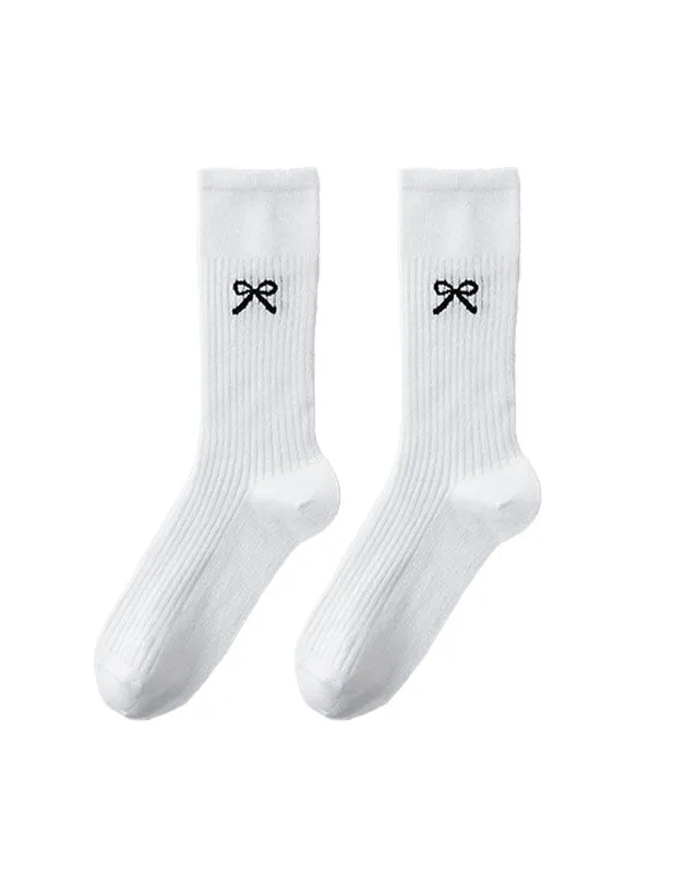 Sweetnana Slouch Socks with Bow Print Fashion Crew Socks Ballet Style Thin Cotton Socks for Spring and Summer