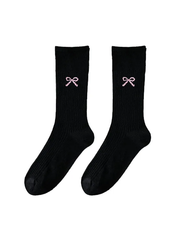 Sweetnana Slouch Socks with Bow Print Fashion Crew Socks Ballet Style Thin Cotton Socks for Spring and Summer
