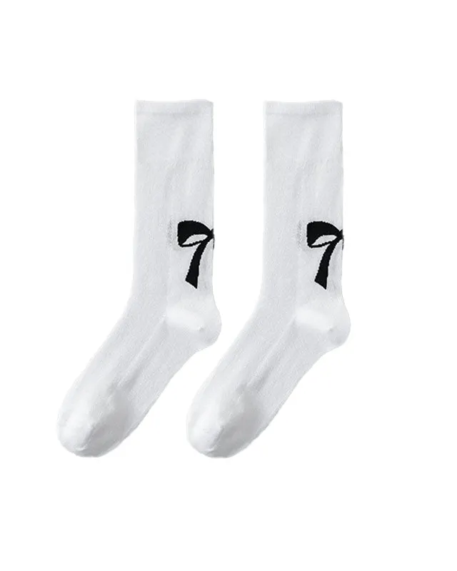 Sweetnana Slouch Socks with Bow Print Fashion Crew Socks Ballet Style Thin Cotton Socks for Spring and Summer