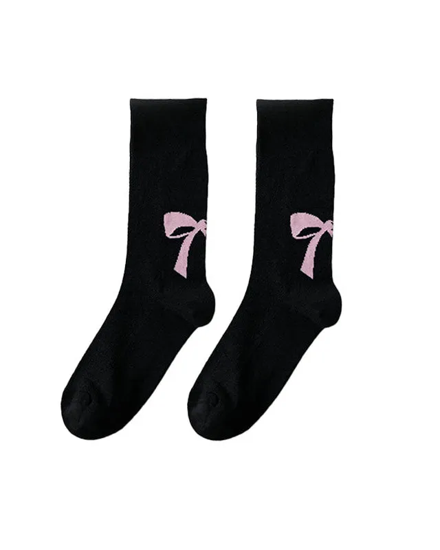 Sweetnana Slouch Socks with Bow Print Fashion Crew Socks Ballet Style Thin Cotton Socks for Spring and Summer