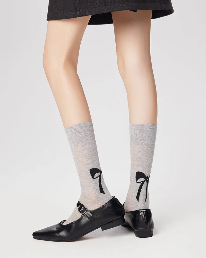 Sweetnana Slouch Socks with Bow Print Fashion Crew Socks Ballet Style Thin Cotton Socks for Spring and Summer