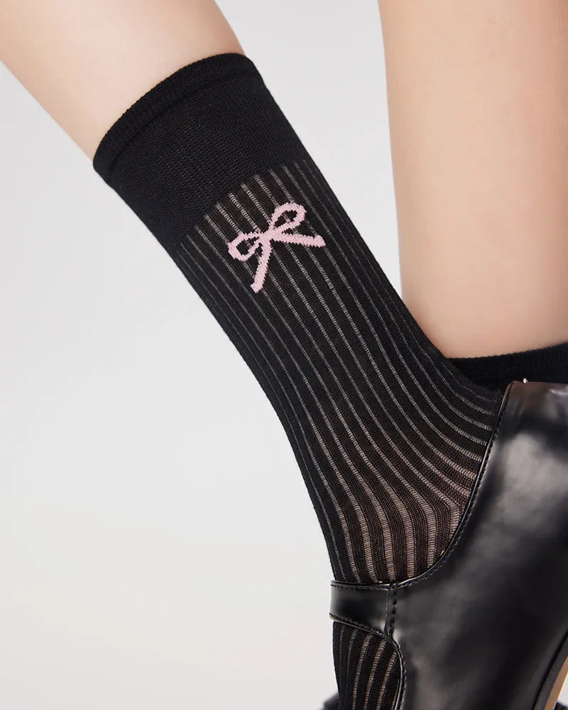 Sweetnana Slouch Socks with Bow Print Fashion Crew Socks Ballet Style Thin Cotton Socks for Spring and Summer