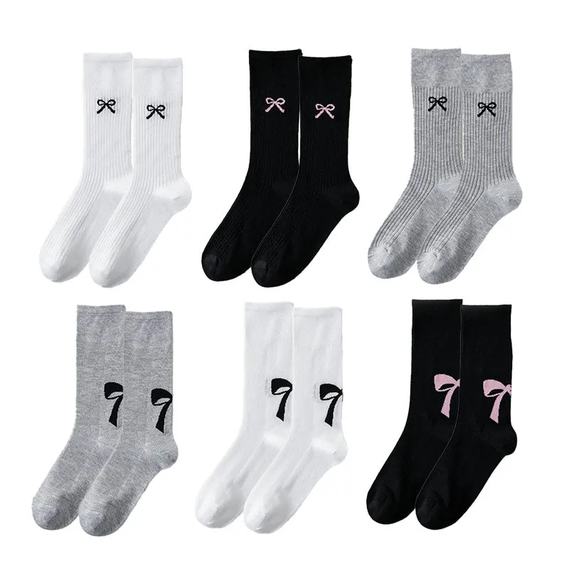 Sweetnana Slouch Socks with Bow Print Fashion Crew Socks Ballet Style Thin Cotton Socks for Spring and Summer