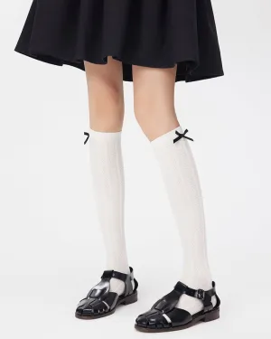 Sweetnana Solid Bow Socks with Twist Pattern Women's Knee High Socks Thin Breathable Socks for Spring and Summer Seamless Socks