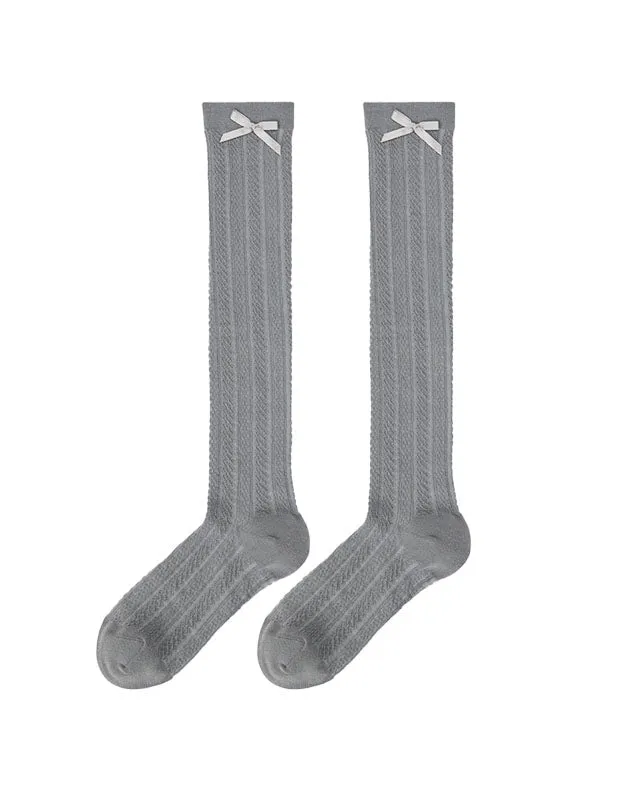 Sweetnana Solid Bow Socks with Twist Pattern Women's Knee High Socks Thin Breathable Socks for Spring and Summer Seamless Socks