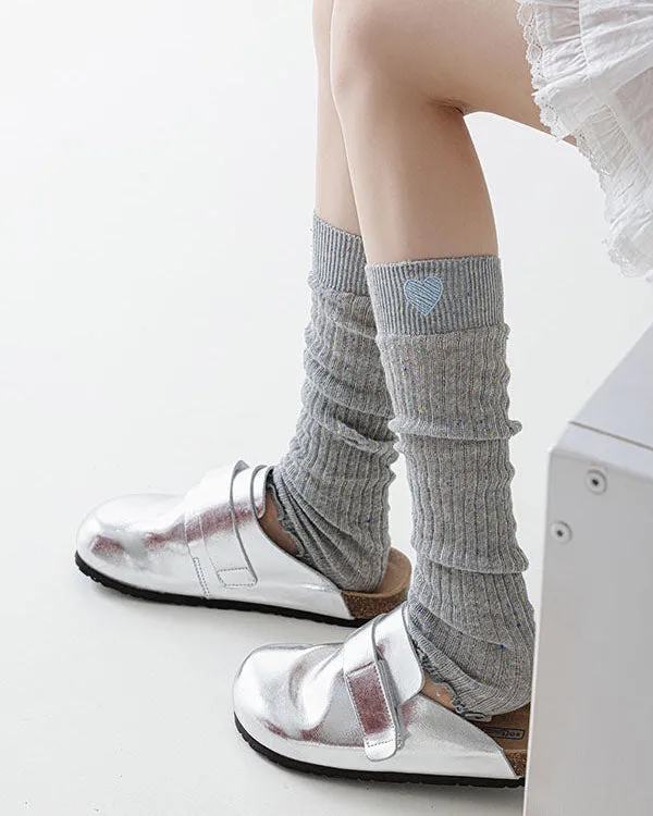Sweetnana Thin Cotton Lose Leg Warmers for Spring and Summer Heart Embroidery Ballet Style