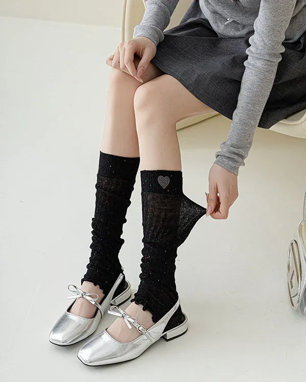 Sweetnana Thin Cotton Lose Leg Warmers for Spring and Summer Heart Embroidery Ballet Style
