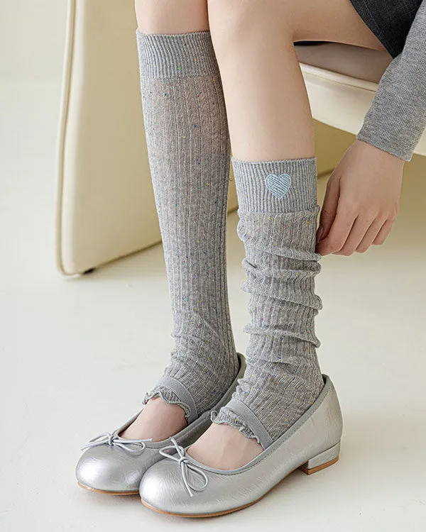 Sweetnana Thin Cotton Lose Leg Warmers for Spring and Summer Heart Embroidery Ballet Style