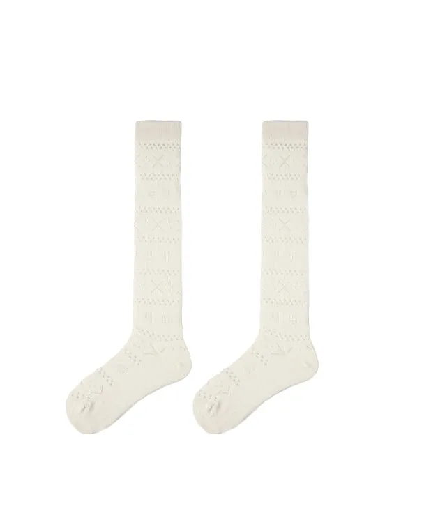 Sweetnana Women's Cotton Seamless Socks for Spring/Summer, Hollow printing, Solid Color, Ballet Style, Thin Mesh Socks, Comfort and Breathable, Calf Socks.