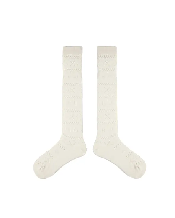 Sweetnana Women's Cotton Seamless Socks for Spring/Summer, Hollow printing, Solid Color, Ballet Style, Thin Mesh Socks, Comfort and Breathable, Calf Socks.