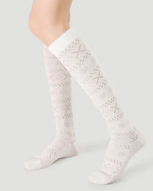 Sweetnana Women's Cotton Seamless Socks for Spring/Summer, Hollow printing, Solid Color, Ballet Style, Thin Mesh Socks, Comfort and Breathable, Calf Socks.
