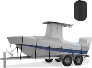 T Top Boat Cover, Upgraded 900D Waterproof T Top Boat Cover,with Motor Cover,Heavy Duty Tear-Resistant,with Adjustable Straps,for Center Console Boat with T TOP Roof,Gray