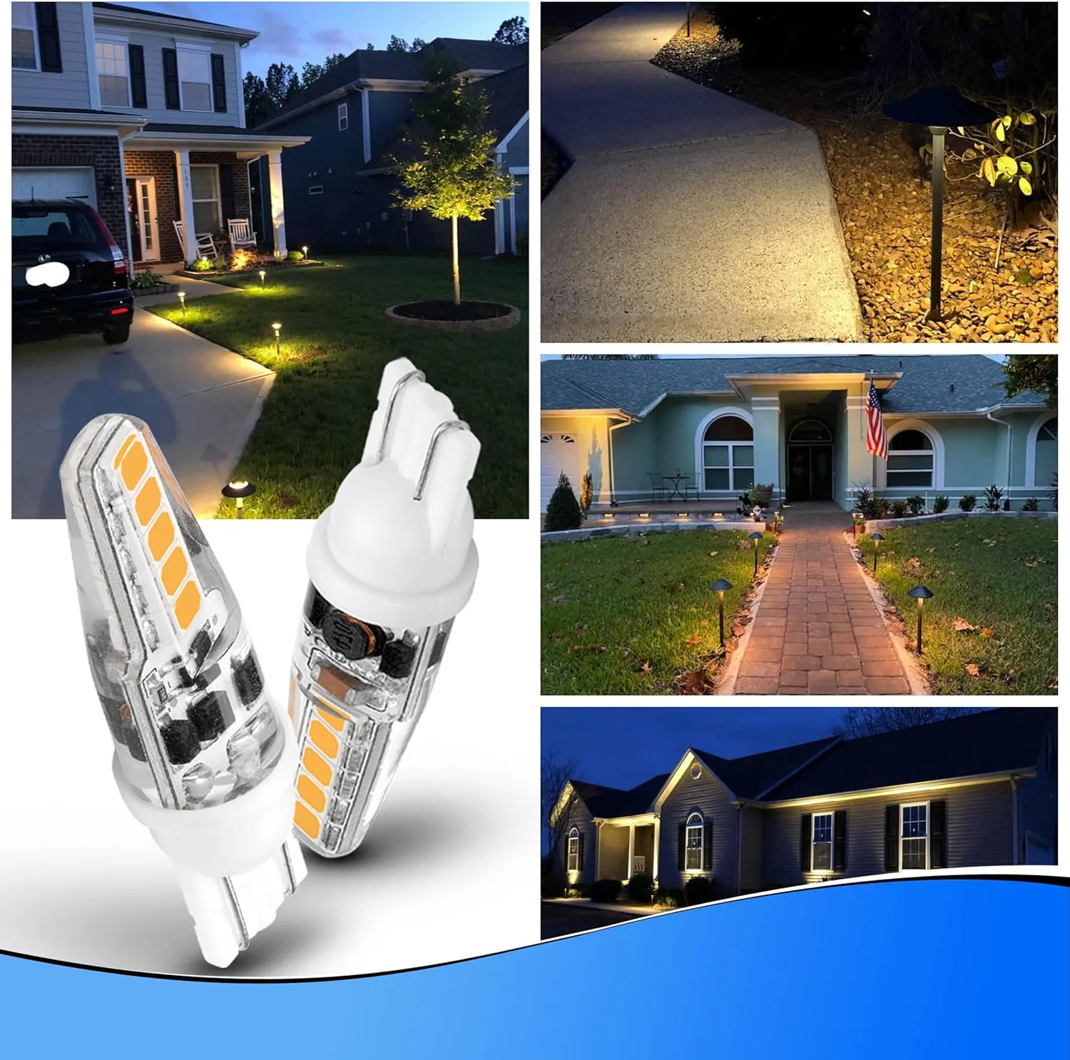 T5 T10 Wedge Base Landscape Light Bulbs 3 Watt Replace 25W 30W Halogen 2700K Warm White 300lm 12V-24VAC/DC 921 194 LED Bulb for Landscape RV Camper Marine Boat Garden Pathway Lighting, 10 Pack