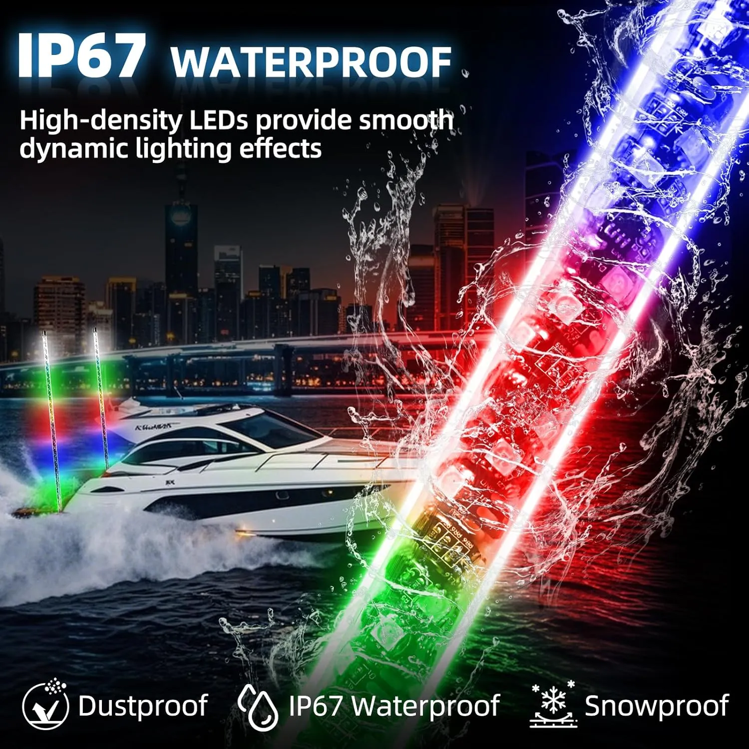 Tavaray 3FT Boat Navigation Lights, Nav Lights for Boats with 600  Dynamic RGB Patterns, Remote Control, 2NM Coast Guard Compliant, 360° Visibility, Boat Stern Light with Top White LED