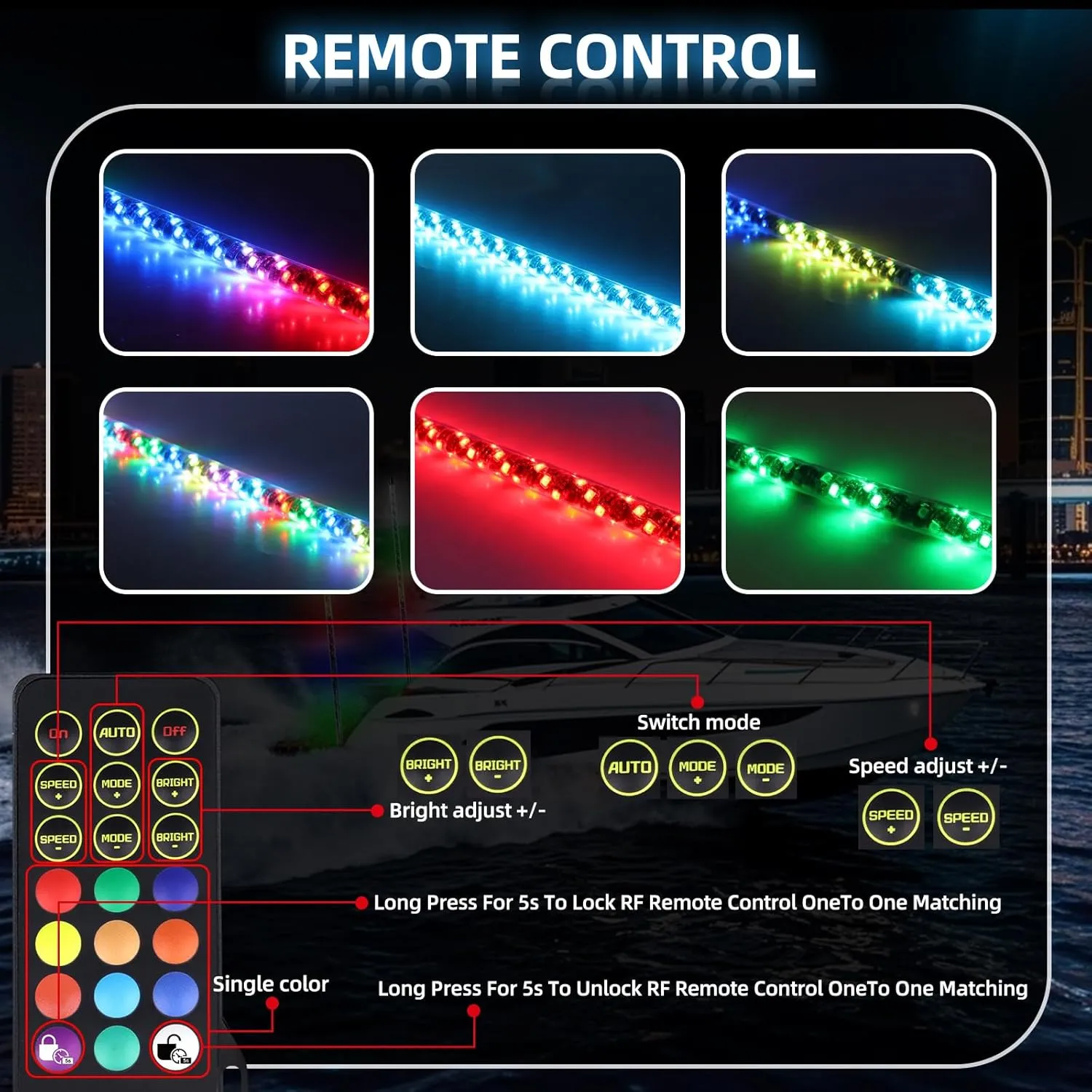 Tavaray 3FT Boat Navigation Lights, Nav Lights for Boats with 600  Dynamic RGB Patterns, Remote Control, 2NM Coast Guard Compliant, 360° Visibility, Boat Stern Light with Top White LED
