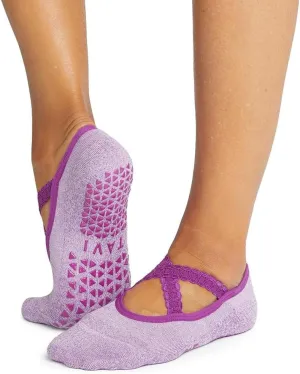 TAVI Chloe Fashion Criss-Cross Grip Socks - Pilates Socks for Barre and Yoga