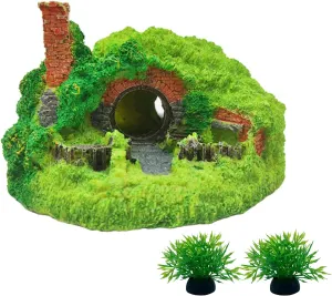 Tfwadmx Aquarium Decoration Hobbit House, Resin Small Fish Hideout Cave, Aquarium Decor Hollow Hole Shelter Fish Tank Ornaments Mini Garden Decorating Landscaping Accessories(3 Pcs)