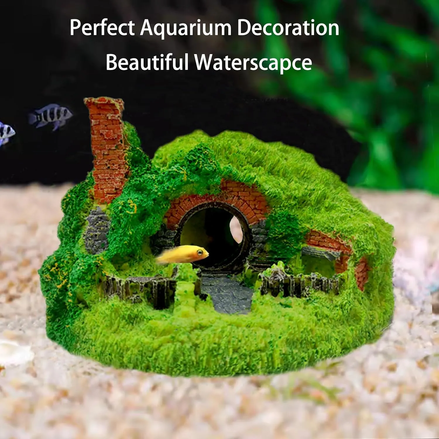 Tfwadmx Aquarium Decoration Hobbit House, Resin Small Fish Hideout Cave, Aquarium Decor Hollow Hole Shelter Fish Tank Ornaments Mini Garden Decorating Landscaping Accessories(3 Pcs)