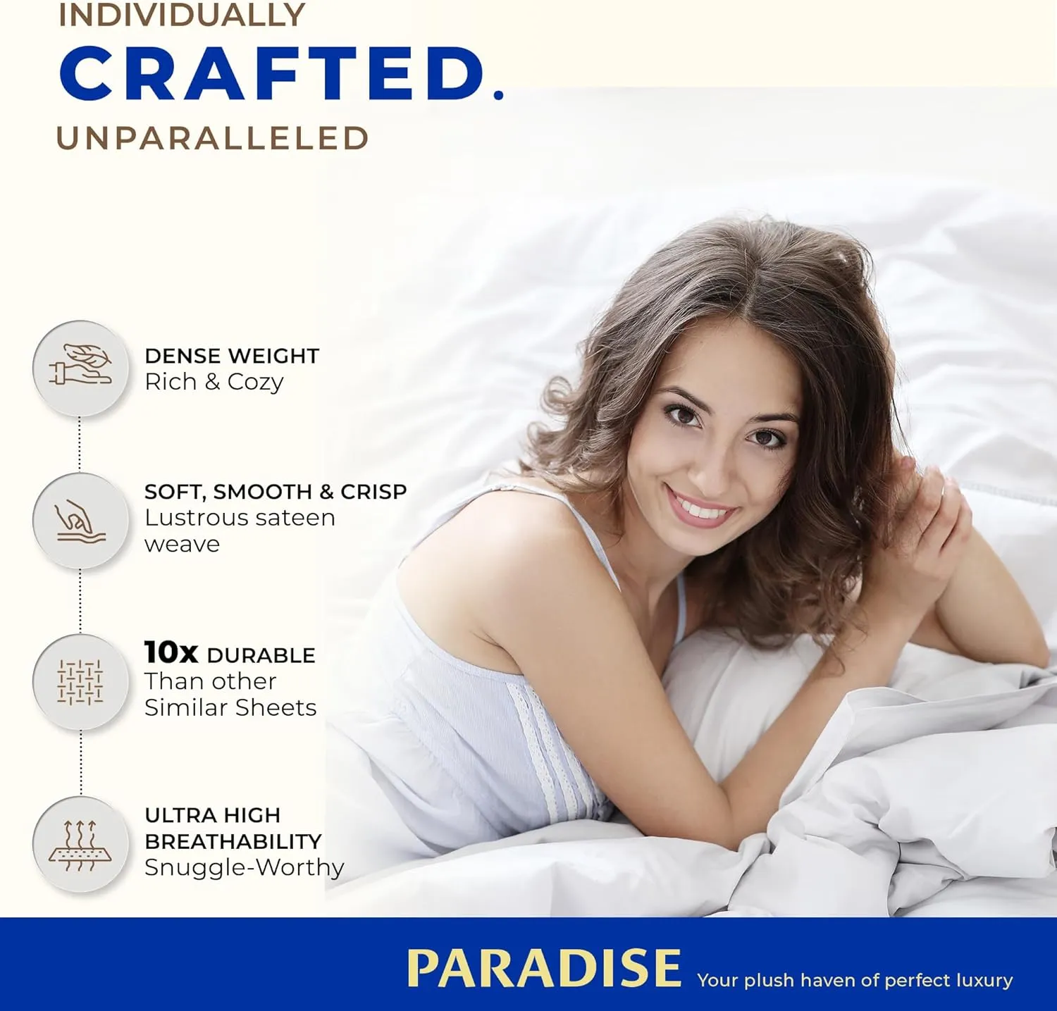 THREAD SPREAD 100% Egyptian Cotton Queen Sheet Set - Luxury High Thread Count Egyptian Cotton Bed Sheets Queen Size, 16" Deep Pocket Bed Set, Silky Soft, Cooling, Sateen Weave Bedding - White