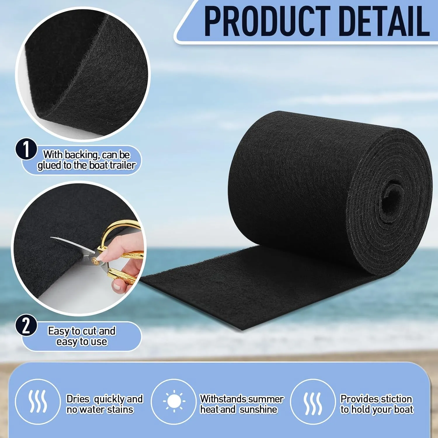 Timgle Boat Trailer Bunk Carpet Polyester Marine Grade Carpet for Trailer Bunks Boards Boat Guides Accessories Parts Replacement Padding for Outdoor