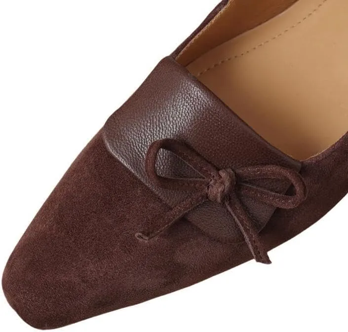 TinaCus Women's Suede Leather Handmade Square Toe Bowtie Dressy Ballet Flat Shoes