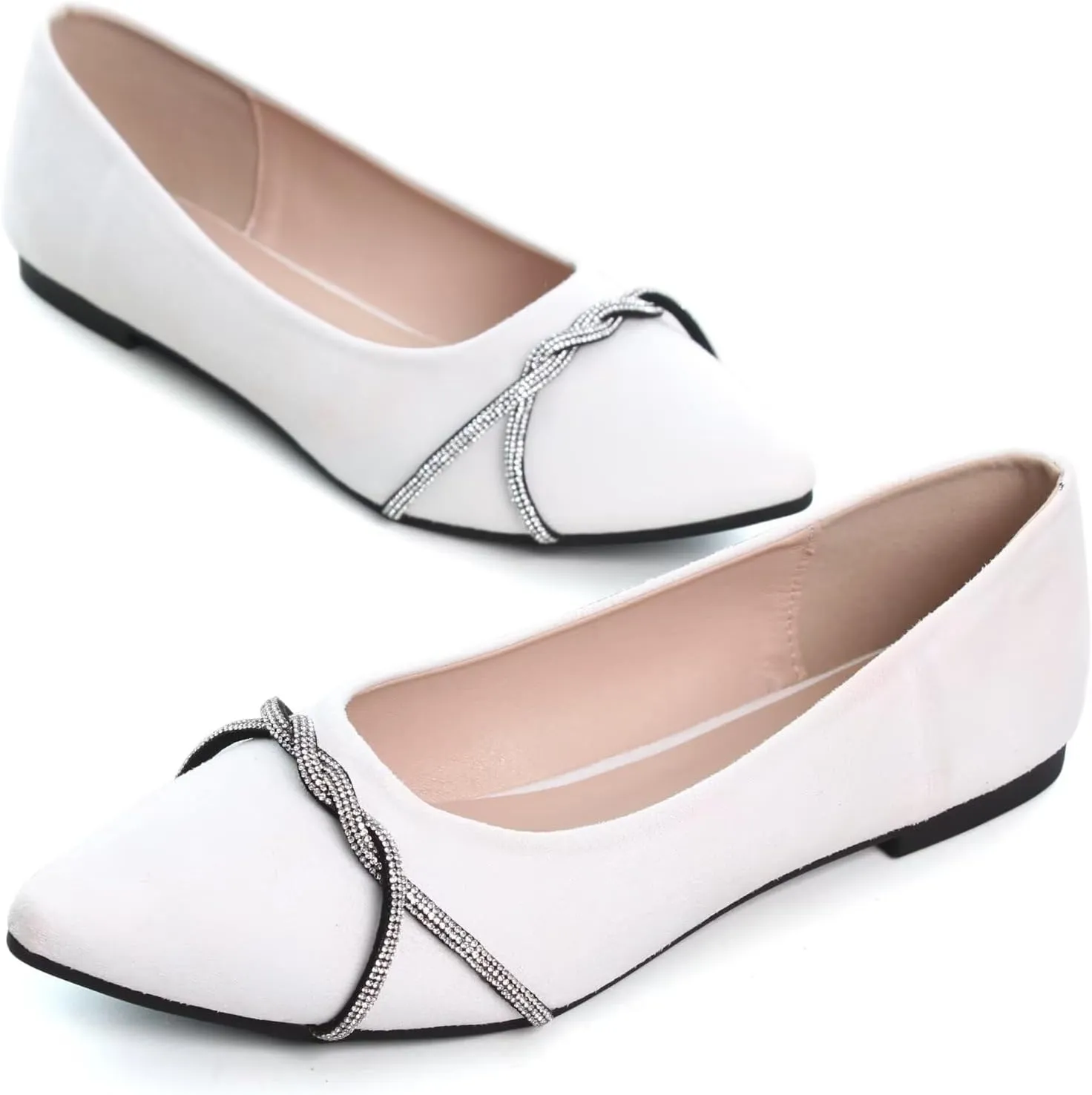 TN TANGNEST Womens Casual Flats Fashion Chain Pointed Toe Ballet Flats Rhinestone Flats Comfort Slip On Dress Shoes