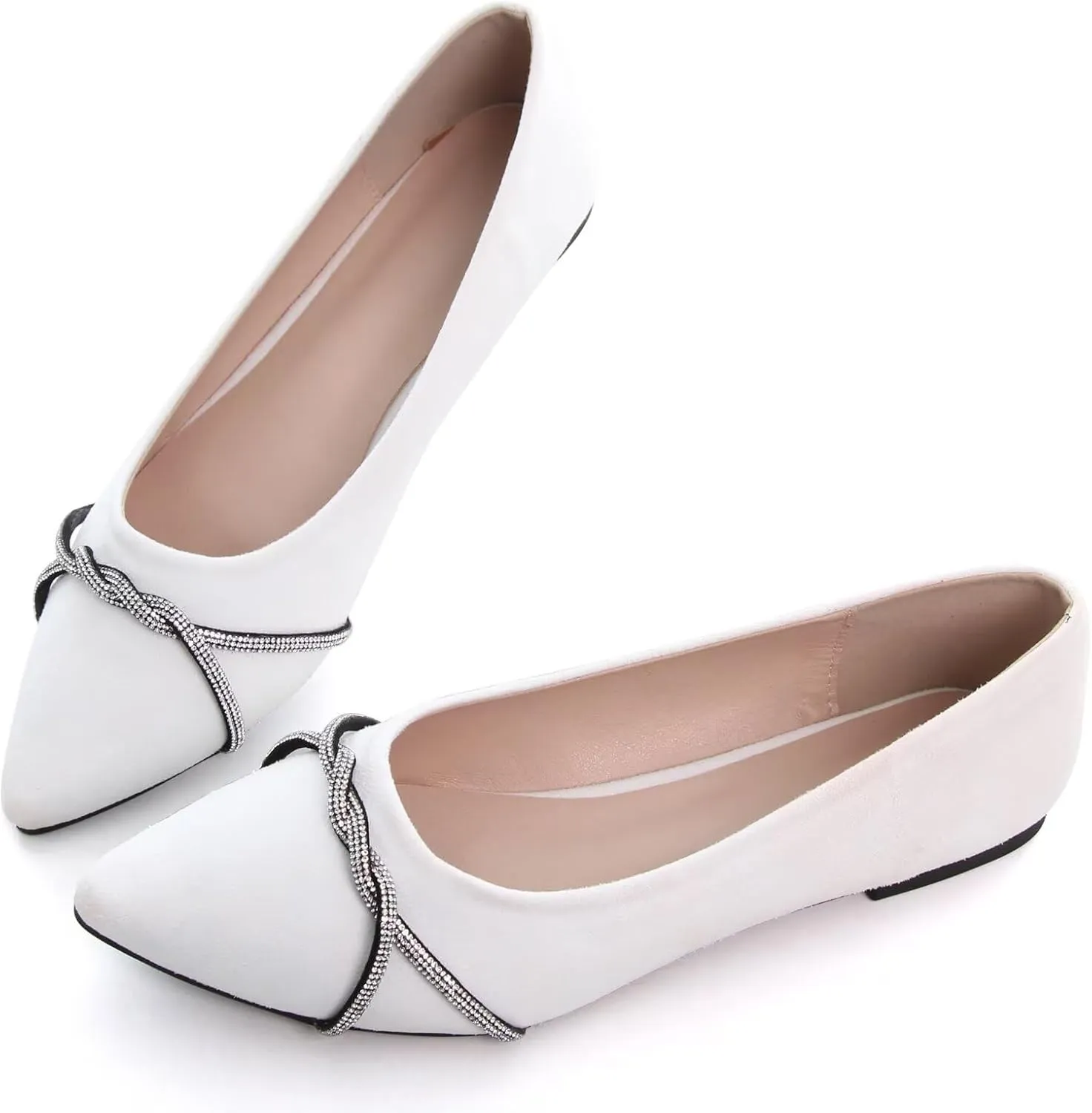 TN TANGNEST Womens Casual Flats Fashion Chain Pointed Toe Ballet Flats Rhinestone Flats Comfort Slip On Dress Shoes