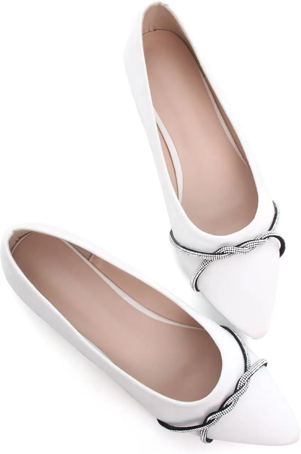 TN TANGNEST Womens Casual Flats Fashion Chain Pointed Toe Ballet Flats Rhinestone Flats Comfort Slip On Dress Shoes