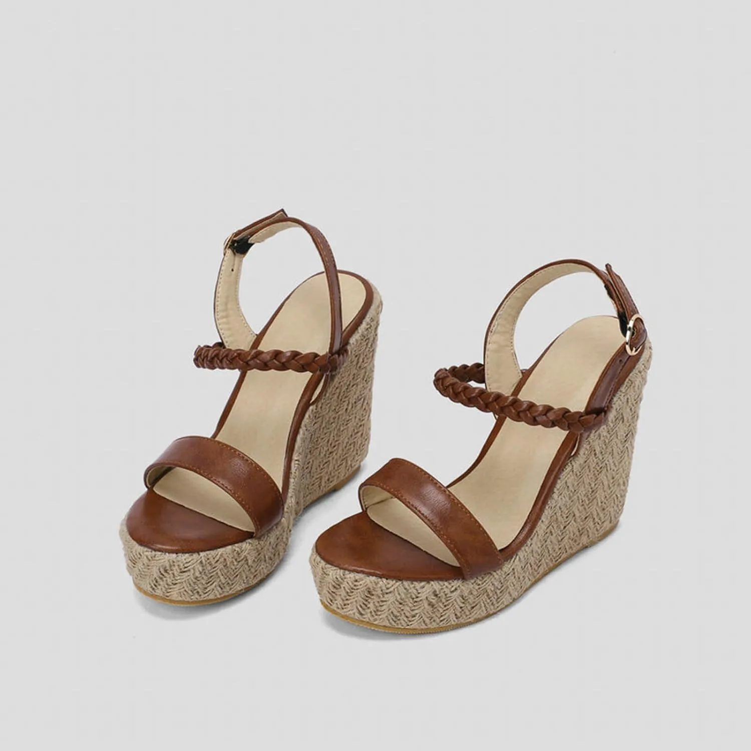 TNXZ Womens Wedge Platform Sandals Open Toe Espadrille High Heels Buckle Braided Ankle Strap Summer Shoes