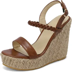 TNXZ Womens Wedge Platform Sandals Open Toe Espadrille High Heels Buckle Braided Ankle Strap Summer Shoes