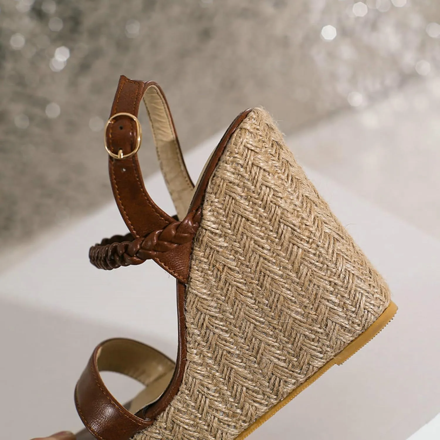 TNXZ Womens Wedge Platform Sandals Open Toe Espadrille High Heels Buckle Braided Ankle Strap Summer Shoes