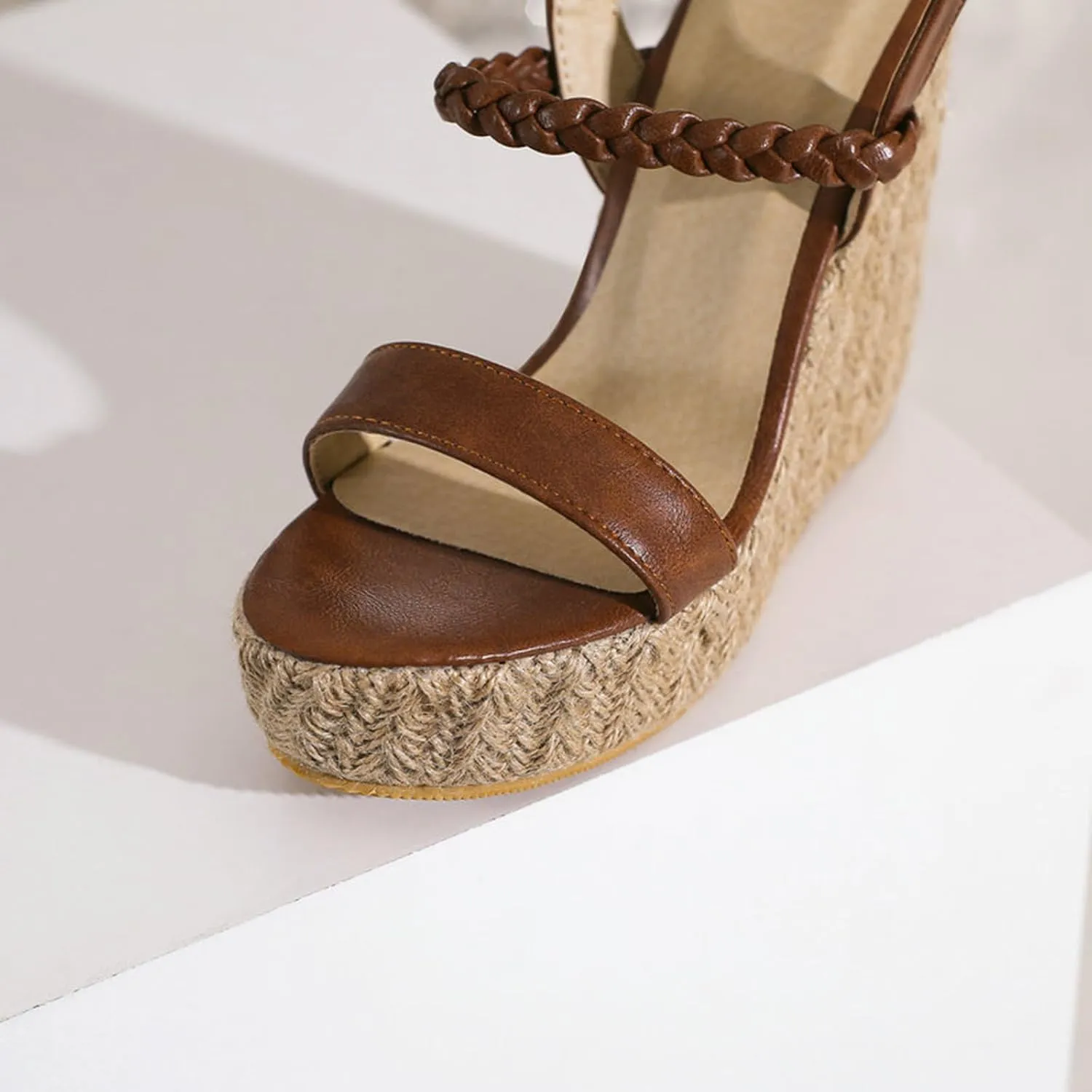 TNXZ Womens Wedge Platform Sandals Open Toe Espadrille High Heels Buckle Braided Ankle Strap Summer Shoes