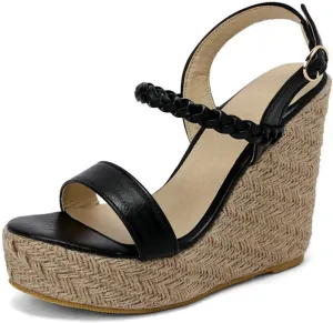 TNXZ Womens Wedge Platform Sandals Open Toe Espadrille High Heels Buckle Braided Ankle Strap Summer Shoes