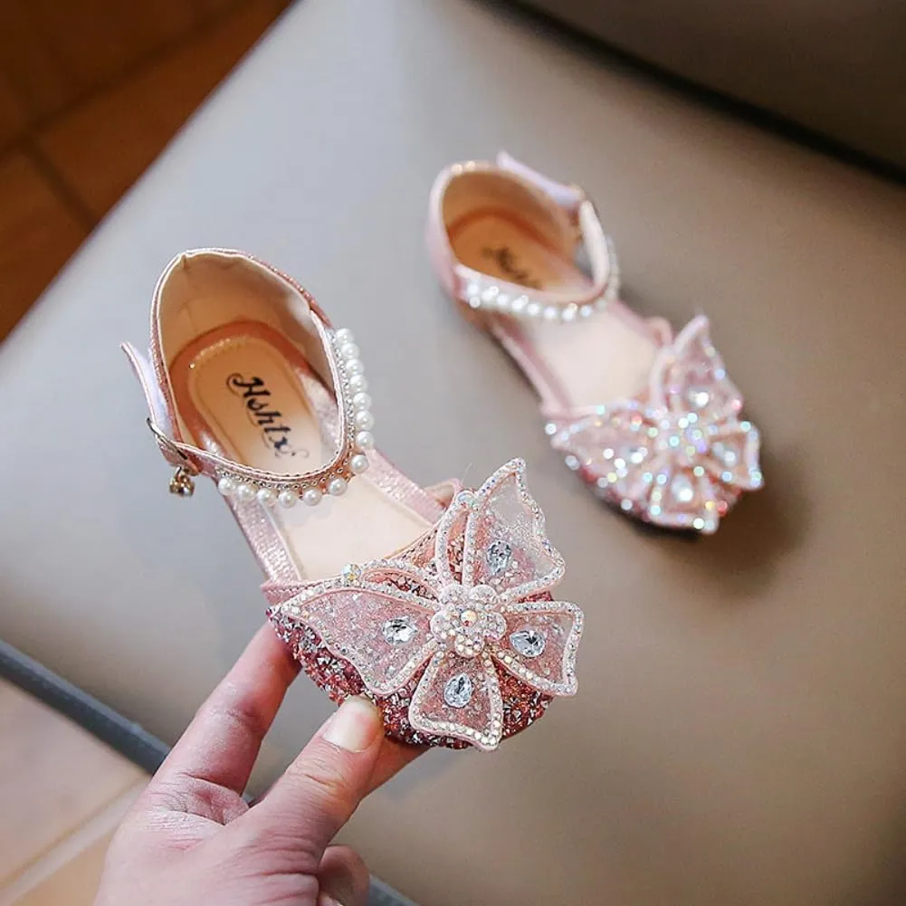 Toddler Girls Sparkle Princess Mary Jane Ballet Flats Glitter Bow Flower Girl Wedding School Party Shoes for Little Kids