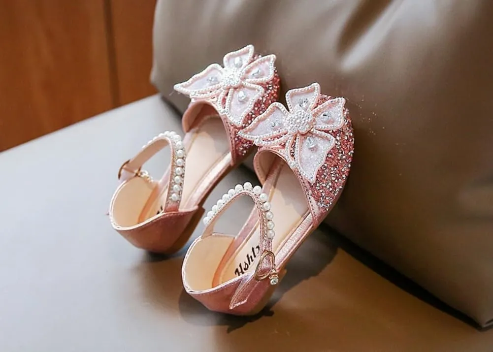 Toddler Girls Sparkle Princess Mary Jane Ballet Flats Glitter Bow Flower Girl Wedding School Party Shoes for Little Kids