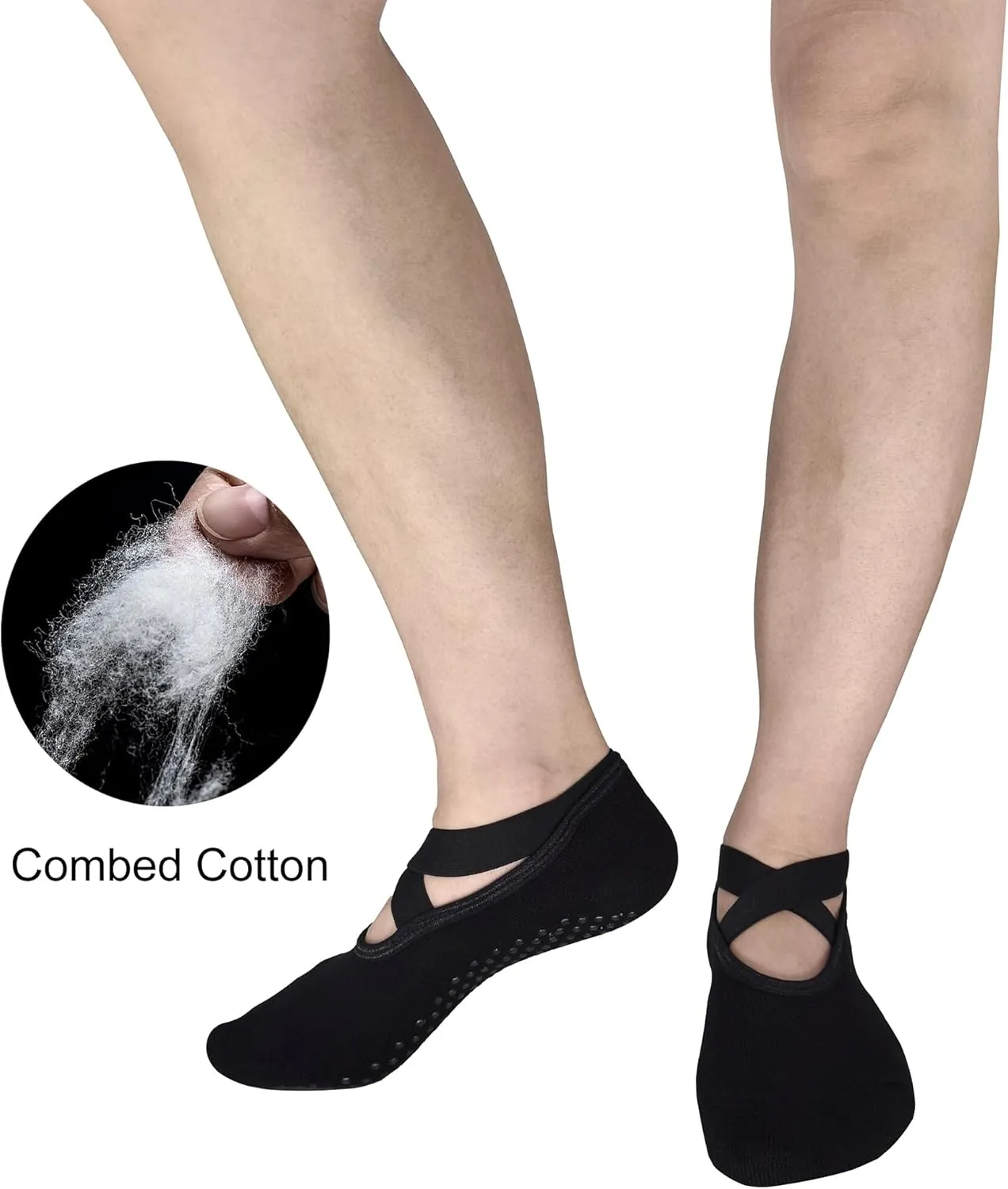 Toes&Feet Black Padded Cushion Ballet Grippy Barre Yoga Pilates Socks with Grips for Women Non Slip