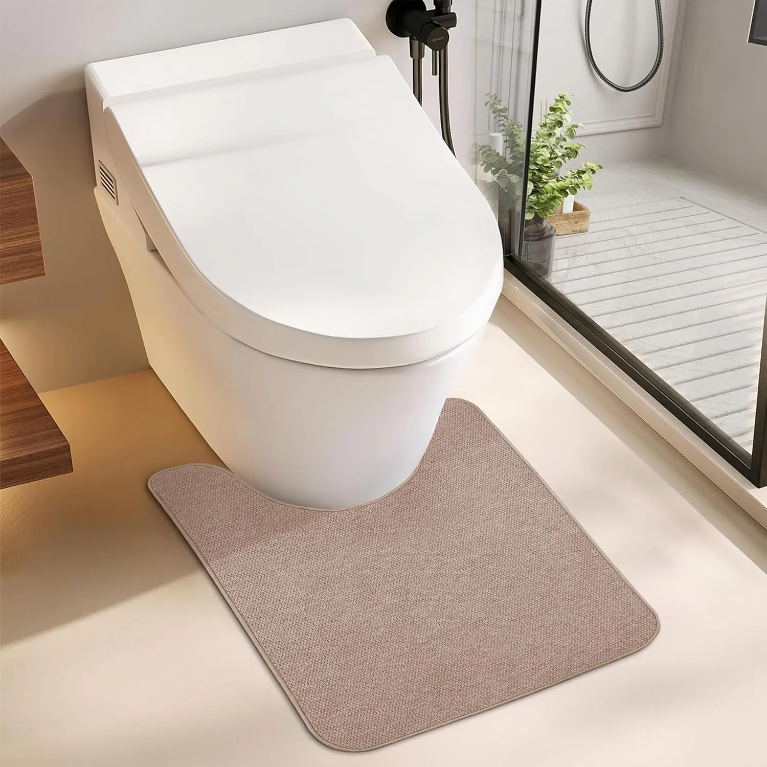 Toilet Rugs U Shaped Bathroom Rug,Machine Washable Non Slip Quick Dry Super Absorbent Ultra Thin Toilet Mats for Bathroom Toilet.(Beige,20''x24'',U Shaped)