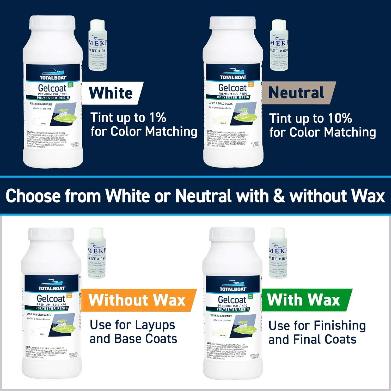 TotalBoat-14409 Marine Gelcoat for Boat Building, Repair and Composite Coatings (White, Quart with Wax)