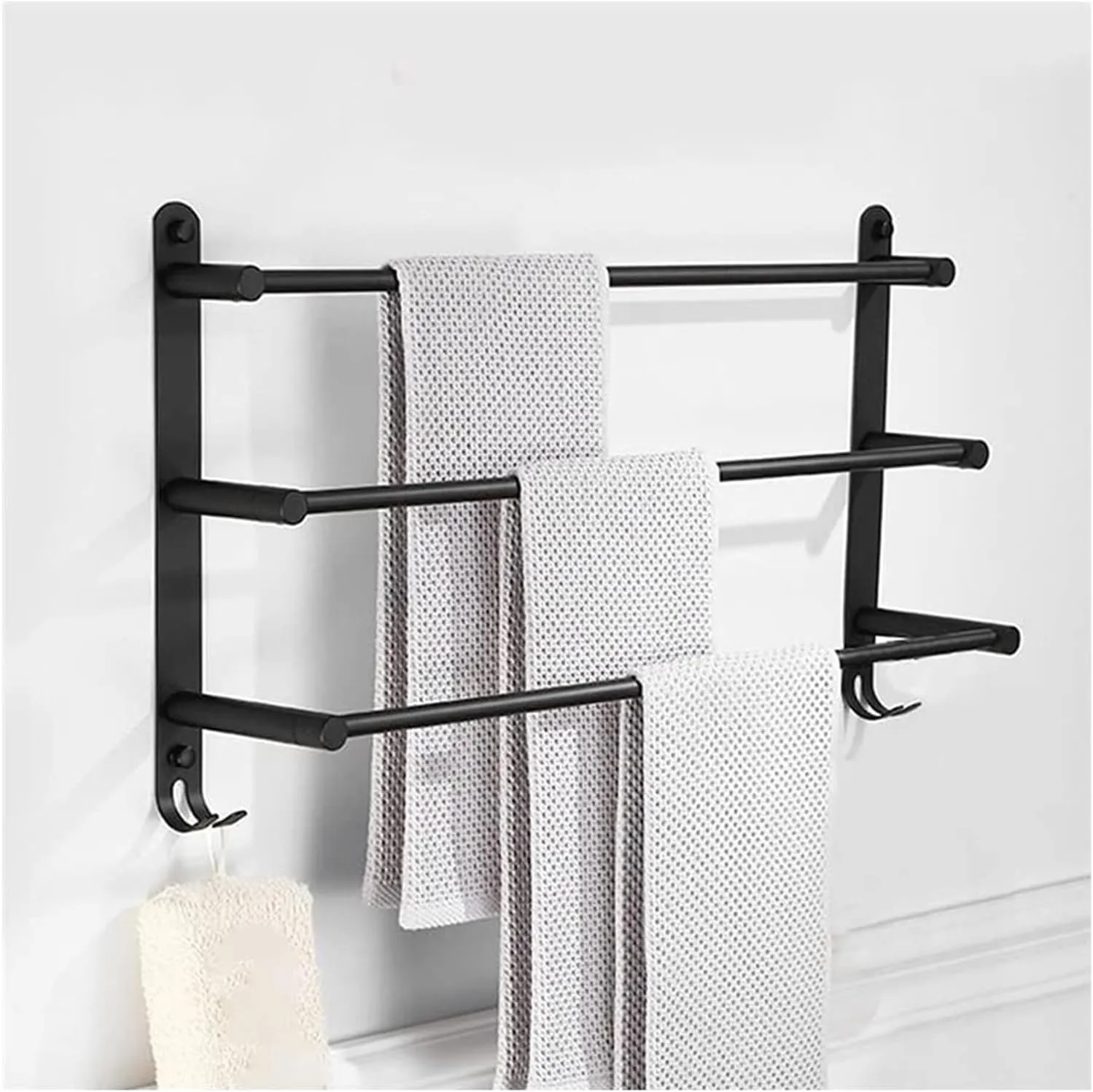 Towel Racks Towel Rail for Bathroom, 3-Tier Towel Bar, 30/40/50/60Cm Bathroom Hand Towel Holder, Rustproof Towel Hanger/Slipper Rack with 2 Hooks Wall Mount/Black-50Cm/a (Color : Black-40cm, Size :