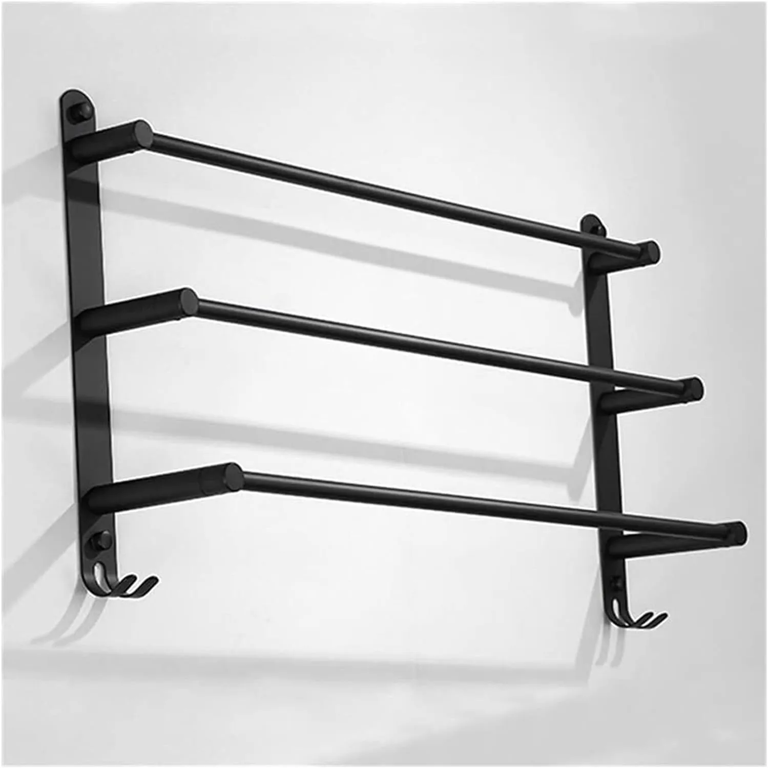 Towel Racks Towel Rail for Bathroom, 3-Tier Towel Bar, 30/40/50/60Cm Bathroom Hand Towel Holder, Rustproof Towel Hanger/Slipper Rack with 2 Hooks Wall Mount/Black-50Cm/a (Color : Black-40cm, Size :