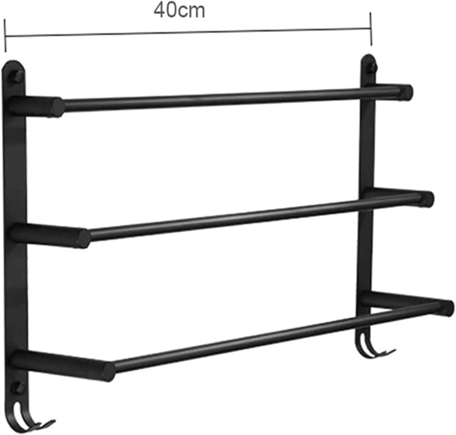 Towel Racks Towel Rail for Bathroom, 3-Tier Towel Bar, 30/40/50/60Cm Bathroom Hand Towel Holder, Rustproof Towel Hanger/Slipper Rack with 2 Hooks Wall Mount/Black-50Cm/a (Color : Black-40cm, Size :
