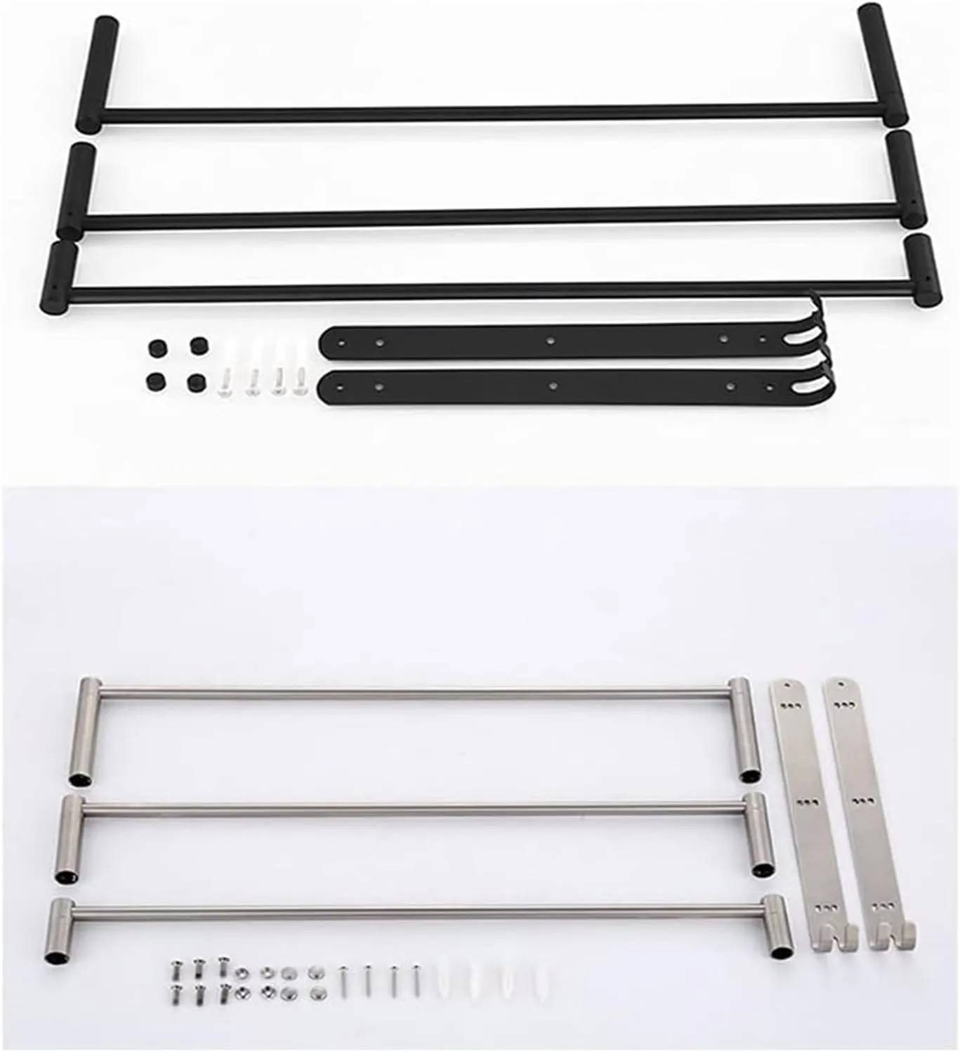 Towel Racks Towel Rail for Bathroom, 3-Tier Towel Bar, 30/40/50/60Cm Bathroom Hand Towel Holder, Rustproof Towel Hanger/Slipper Rack with 2 Hooks Wall Mount/Black-50Cm/a (Color : Black-40cm, Size :