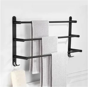 Towel Racks Towel Rail for Bathroom, 3-Tier Towel Bar, 30/40/50/60Cm Bathroom Hand Towel Holder, Rustproof Towel Hanger/Slipper Rack with 2 Hooks Wall Mount/Black-50Cm/a (Color : Black-40cm, Size :
