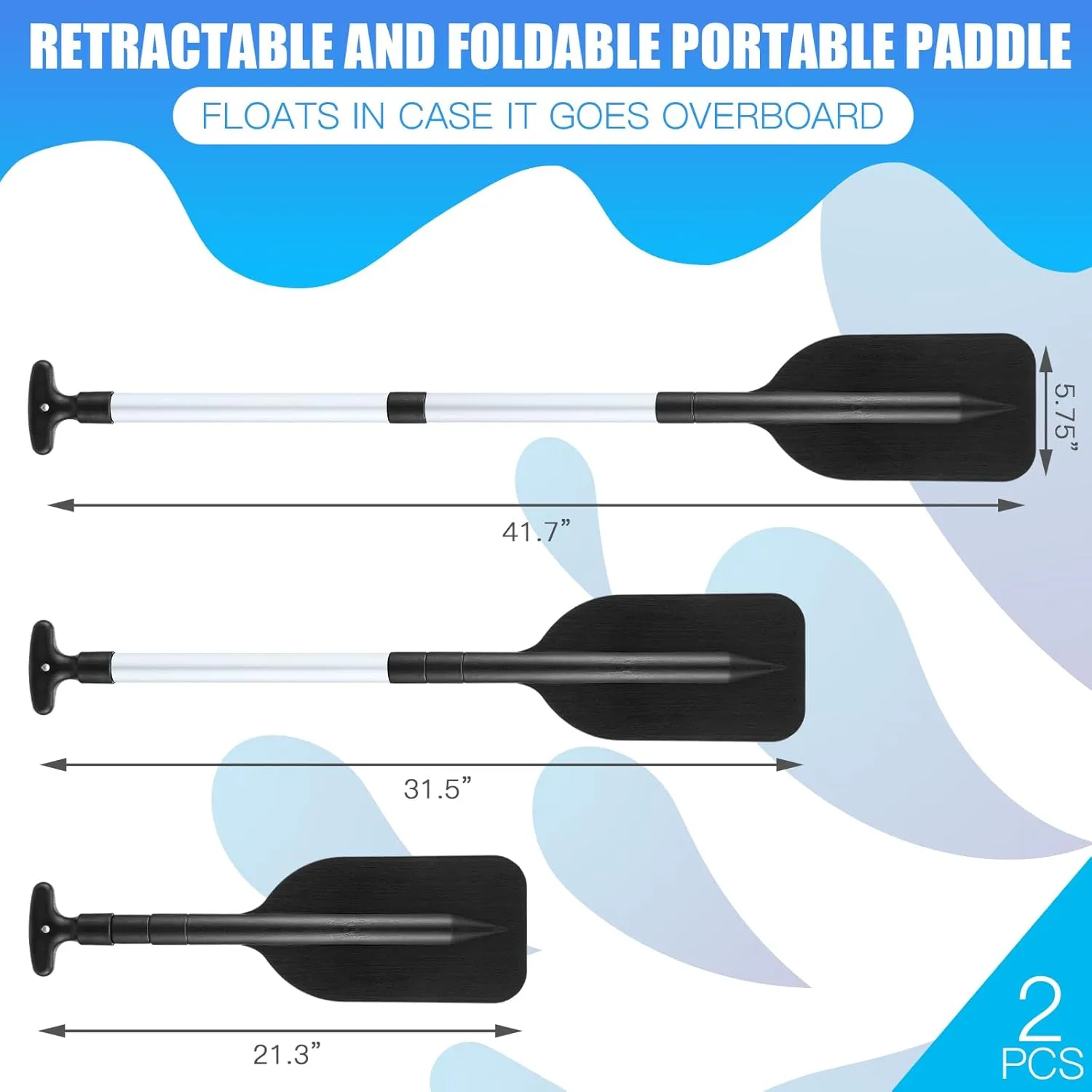 Trader 2 Pack Boat Canoe Paddles Telescoping Collapsible Oar Aluminum 21.3-41.7 in Kayak Paddles Adjustable Length for Kayak Inflatable Dinghy Water Sport Boat Accessories