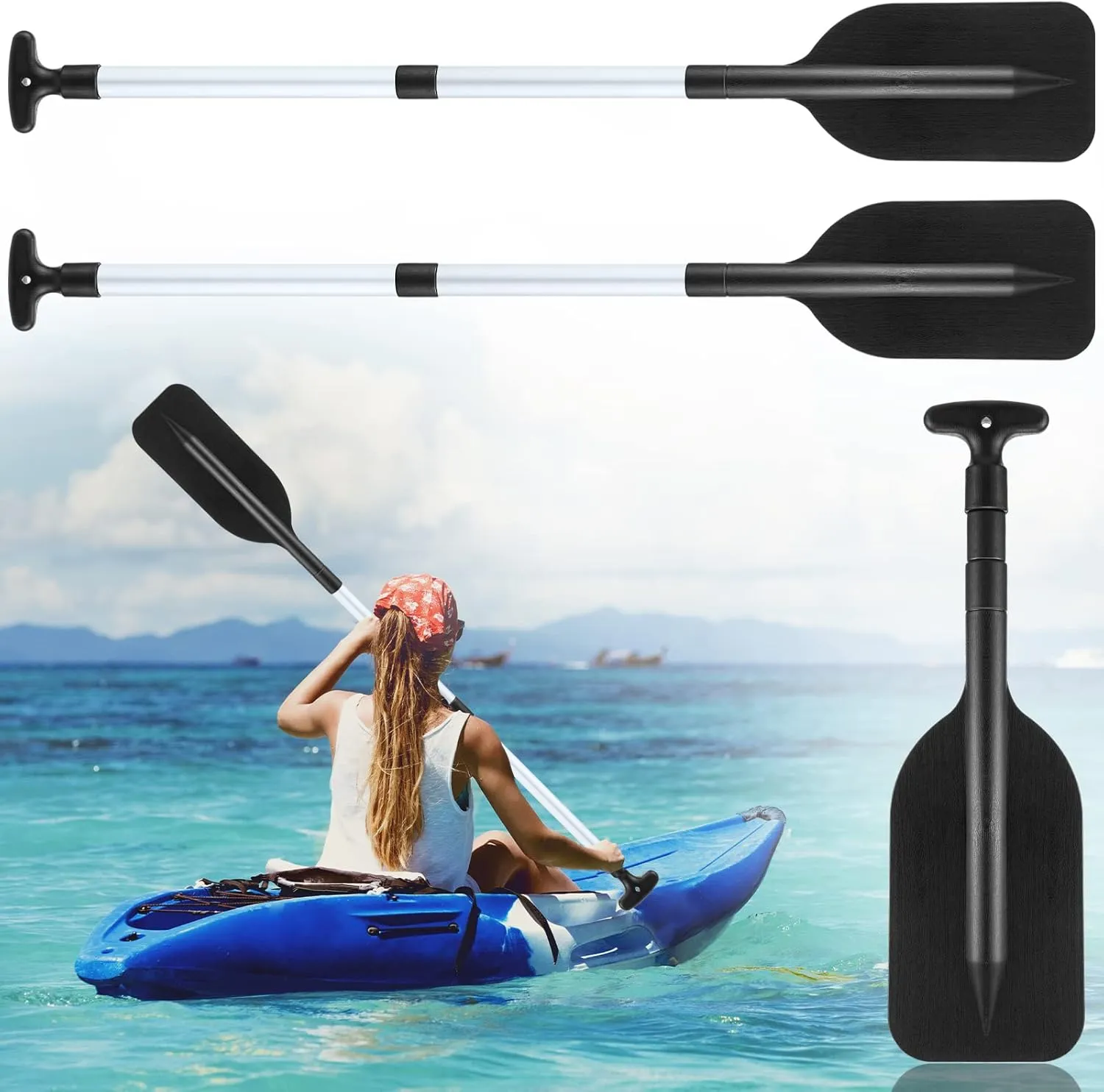 Trader 2 Pack Boat Canoe Paddles Telescoping Collapsible Oar Aluminum 21.3-41.7 in Kayak Paddles Adjustable Length for Kayak Inflatable Dinghy Water Sport Boat Accessories